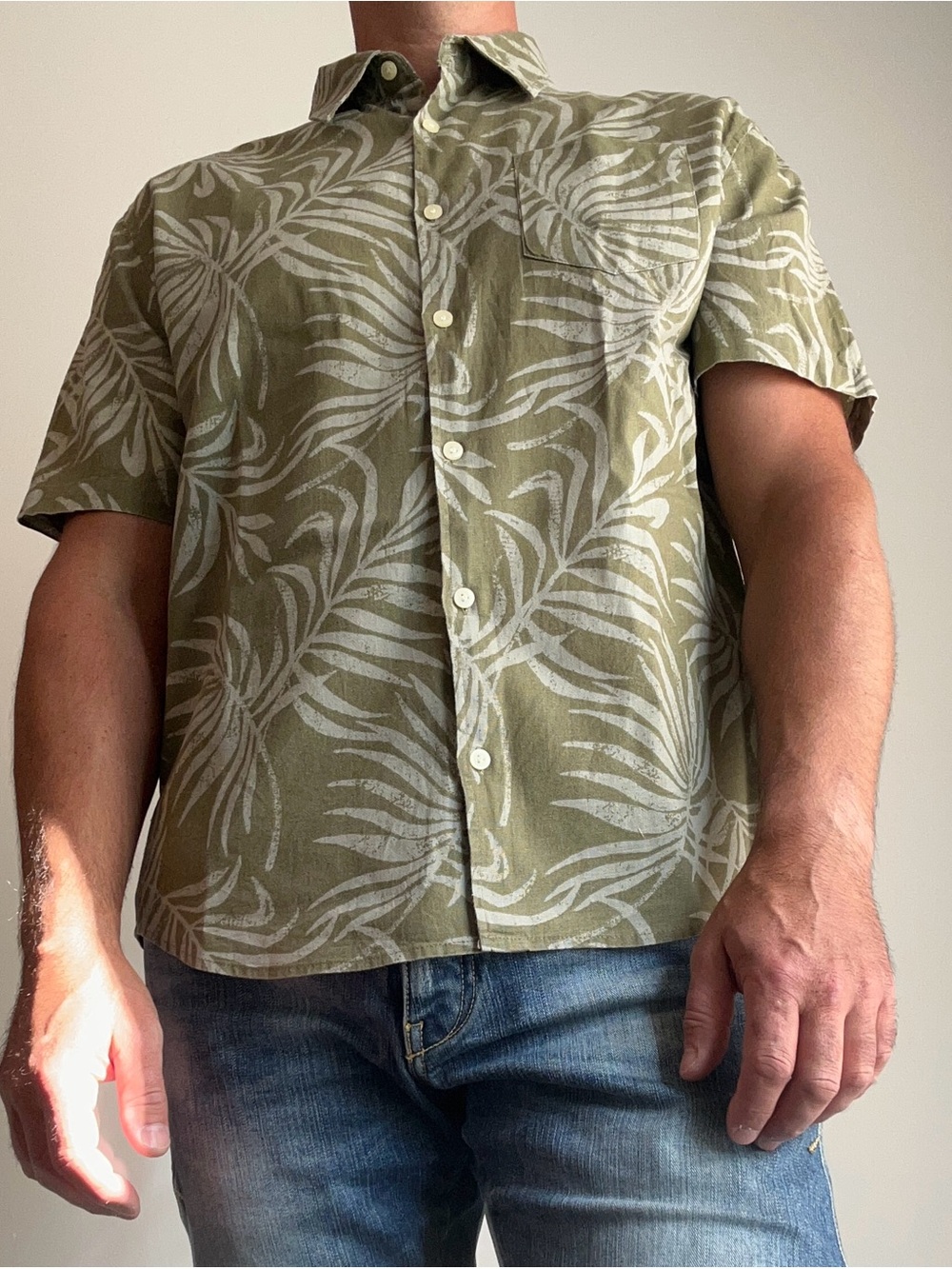 Jachs New York Men's Short Sleeve Tropical Palm Leaf Button Down L